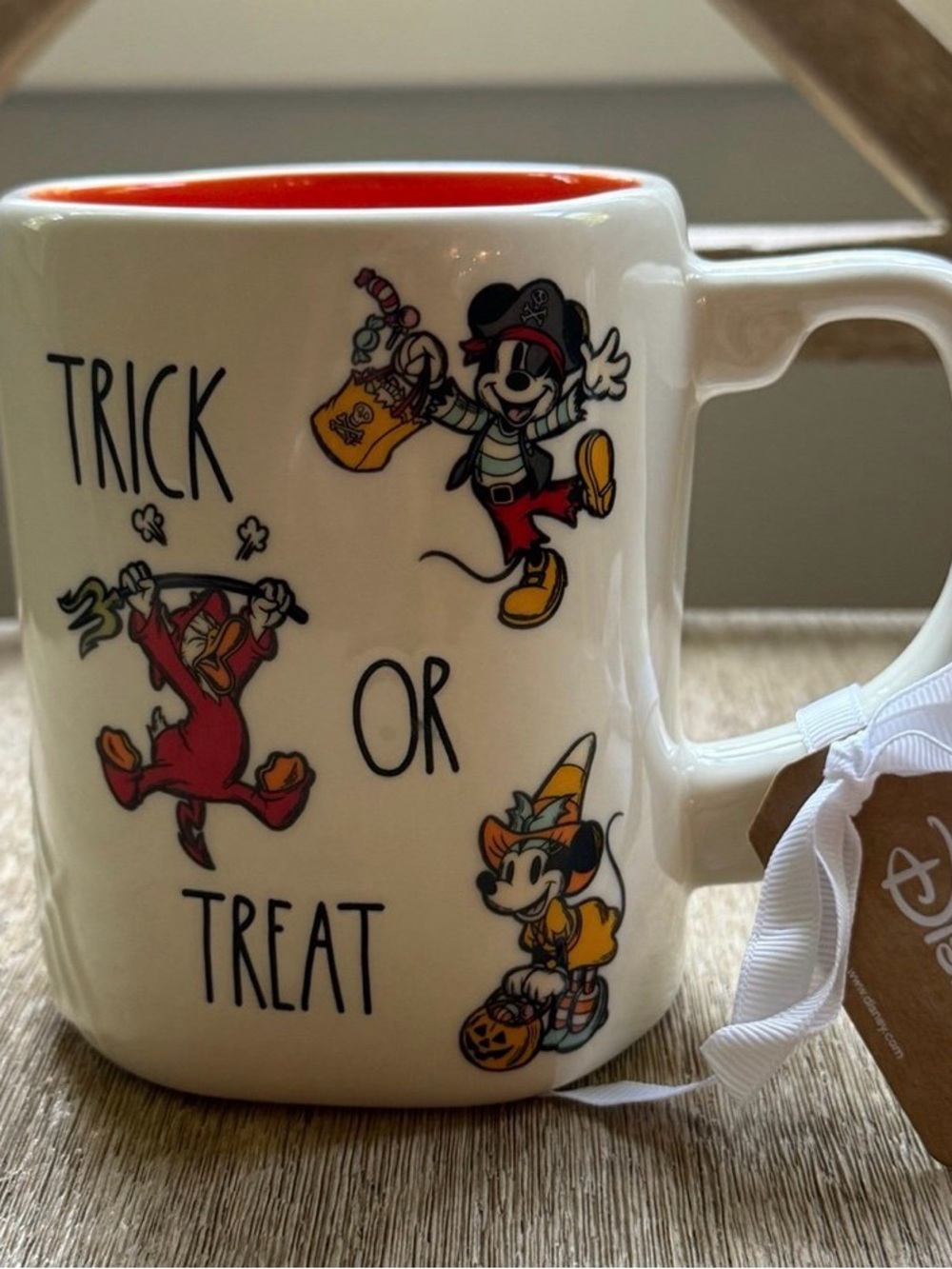 Rae Dunn Disney Halloween Trick or Treat Ceramic Mug - Orange Interior